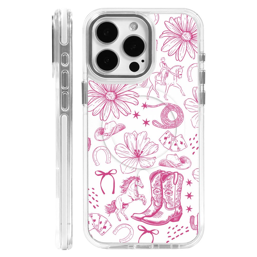 Case for iPhone 15 Clear,Compatible with MagSafe,Anti-Scratch Magnetic Case,Cowgirl Western Aesthetic Cowboy Pink