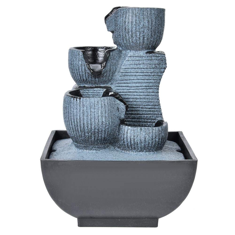 Generic Tabletop Fountain, Quiet Water Fountain with LED Lights, Unique Shape Relaxation Desktop Fountain, Zen Meditation Indoor Waterfall Feature for Home Office Living Room Bedroom(EU Plug)