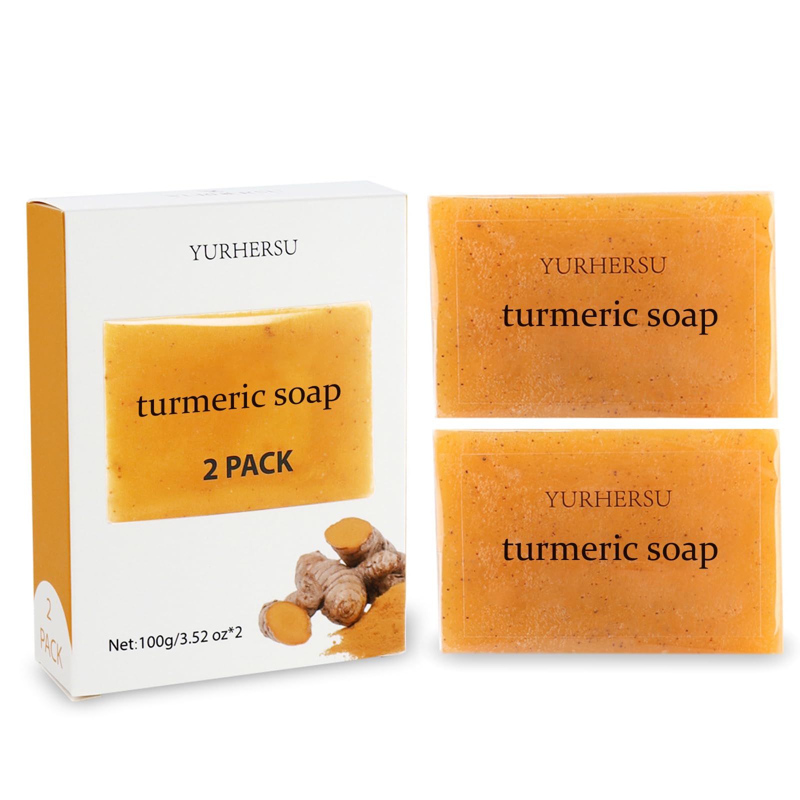 YURHERSU 2 Pcs Turmeric Soap, Lemon Handmade Soap Bath, Deep Cleansing Pores Body Dirty Smooth Skin Tender Care, Oil Control Exfoliator for Man Girl
