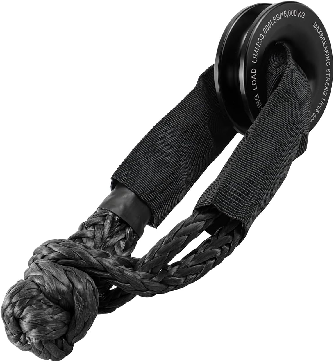 Bevinsee Heavy Duty Synthetic Soft Shackle Recovery Ring Kit, 1pc 66,000lbs Winch Snatch Recovery Ring + 1pc 33,000lbs Shackles Rope for ATV SUV UTV SXS, 4x4 Truck Tackle Winch Rope System Black