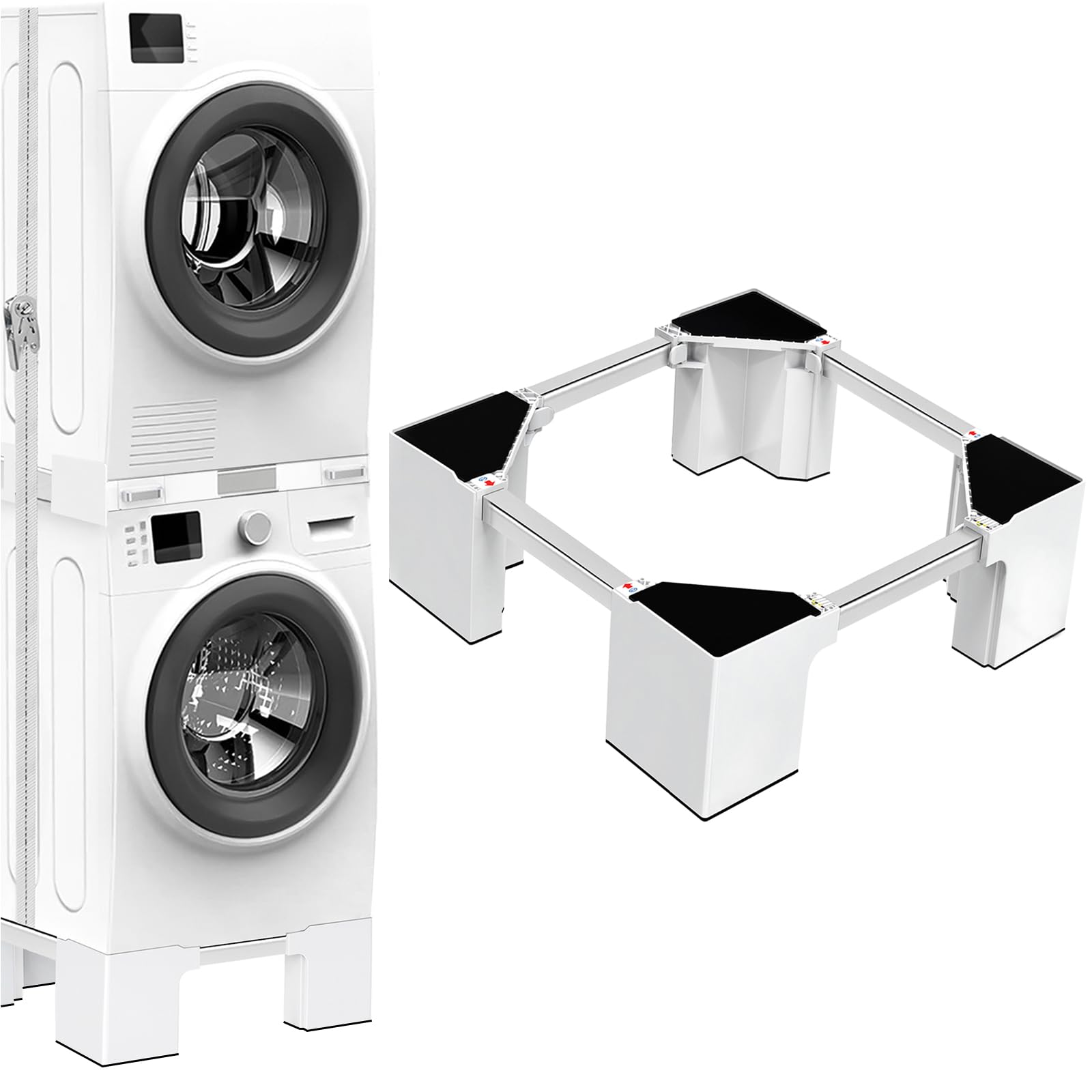 NIUXX Universal-Waschmaschinenbasis: Sockel für Waschmaschine Kühlschrank Max 400kg, Verstellbare Breite 46-69 cm Waschmaschinensockel, 16.1cm Hoher Möbelsockel für Bad/Waschküche