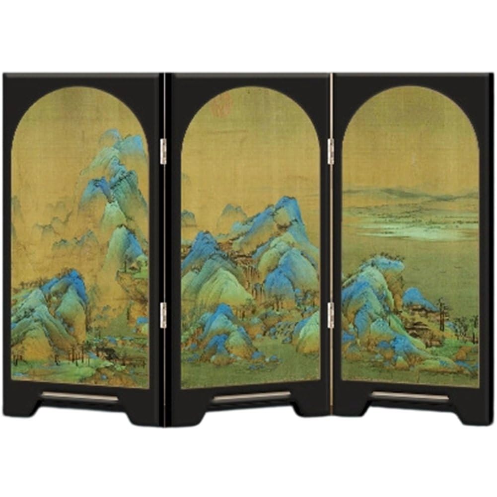 Sslvya Mini Desktop Folding Screen, 3 Panel Divider, Traditional Chinese Mini Folding Screen Feng Shui Ornaments Home Decorations