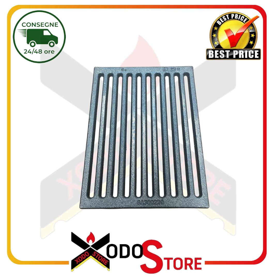 Griglia in Ghisa Caduta Cenere per Camini, Stufe a Legna e Focolari – 30x22 cm – Cod. GA300220 Rettangolare per Aerazione e Raccolta Cenere