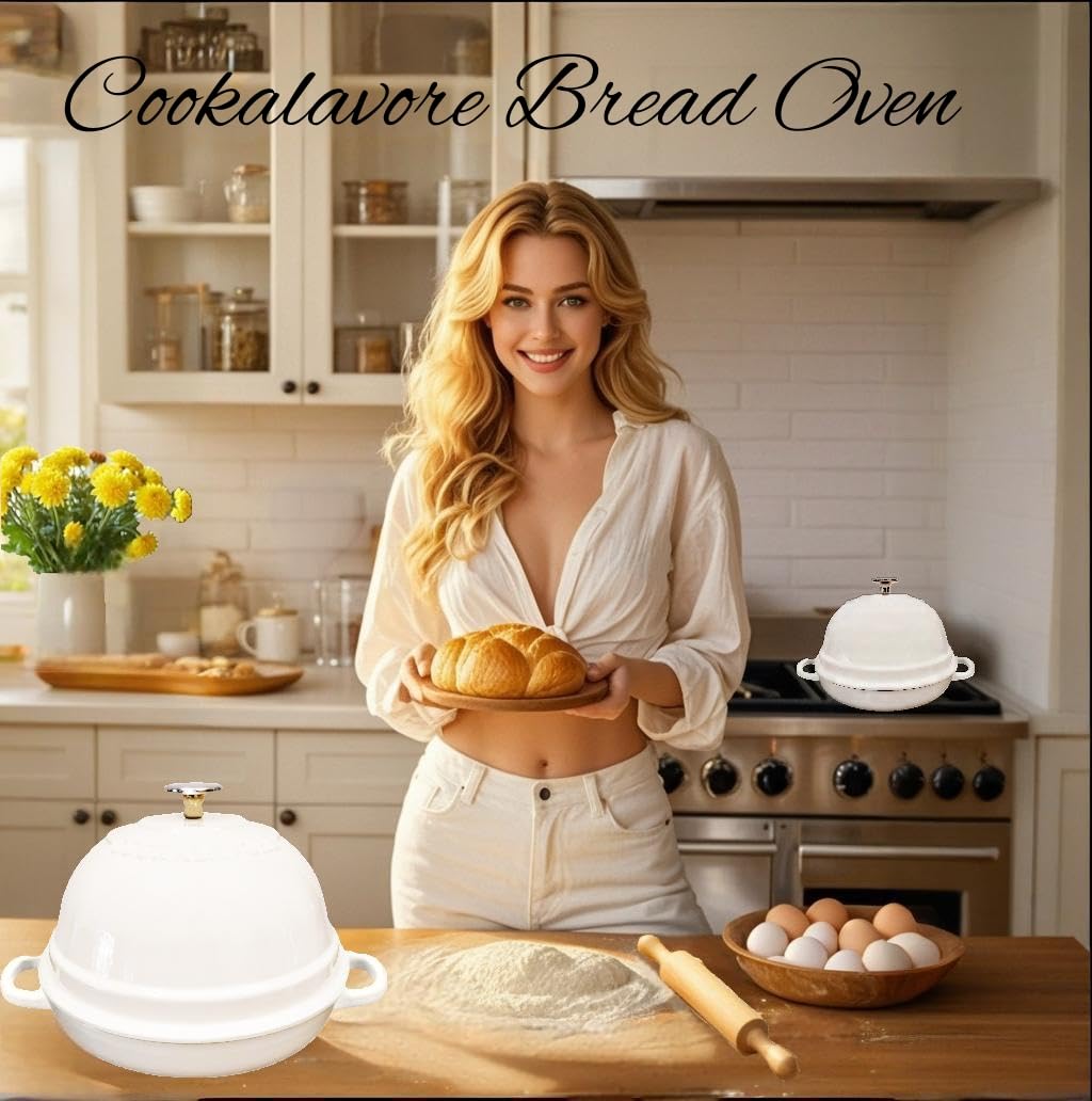 Dutch Oven zum Brotbacken, Emaille-Brotofen für Sauerteig, 26,7 cm Brotofen mit Deckel, Brotformen für hausgemachtes Brot, weiße dicke Emaille-Brotpfanne mit Silikon-Backmatte und Rezept, Geschenke