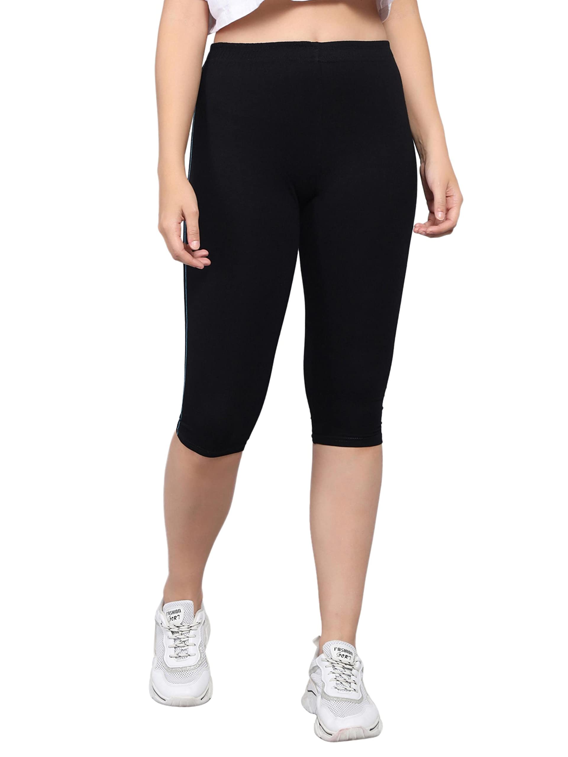 PINKSHELL Plain Capri for Women - Active Workout Running Trendy Slim Fit Three Fourth Capri-image-7