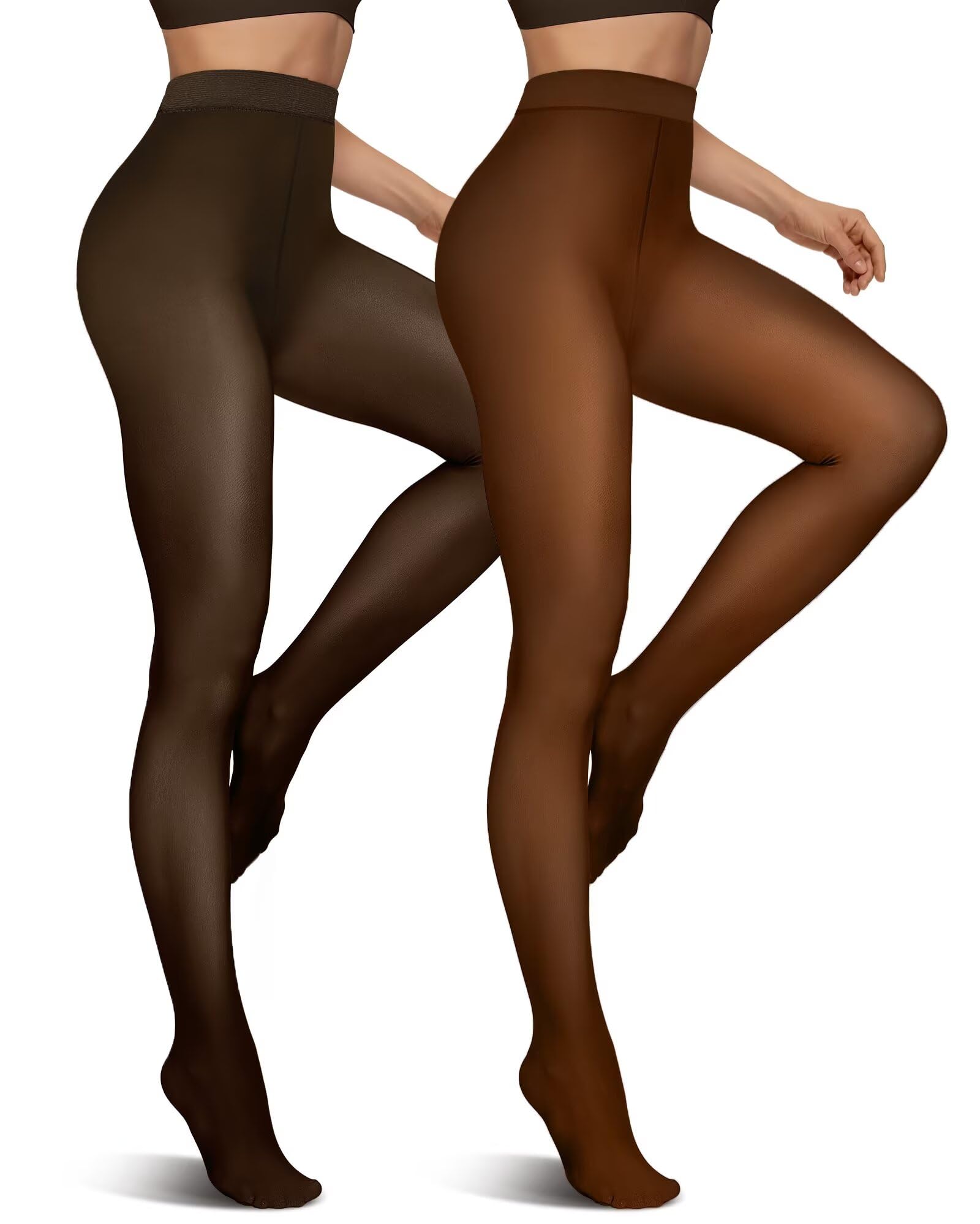 Vertvie 2 Pairs Fleece Lined Tights for Women Thermal Pantyhose Fake Translucent Winter Warm Tights Thick Leggings 220g-Thin Fleece Large-X-Large Black Sheer/Caramel