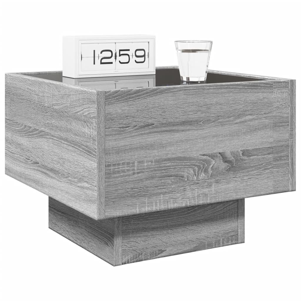Homgoday Mesita de noche con Infinity LED Mesita de noche Mesilla de noche Consola de Noche Mesa de Sofá Mesa auxiliar para cama dormitorio salón gris Sonoma 40 x 40 x 30 cm