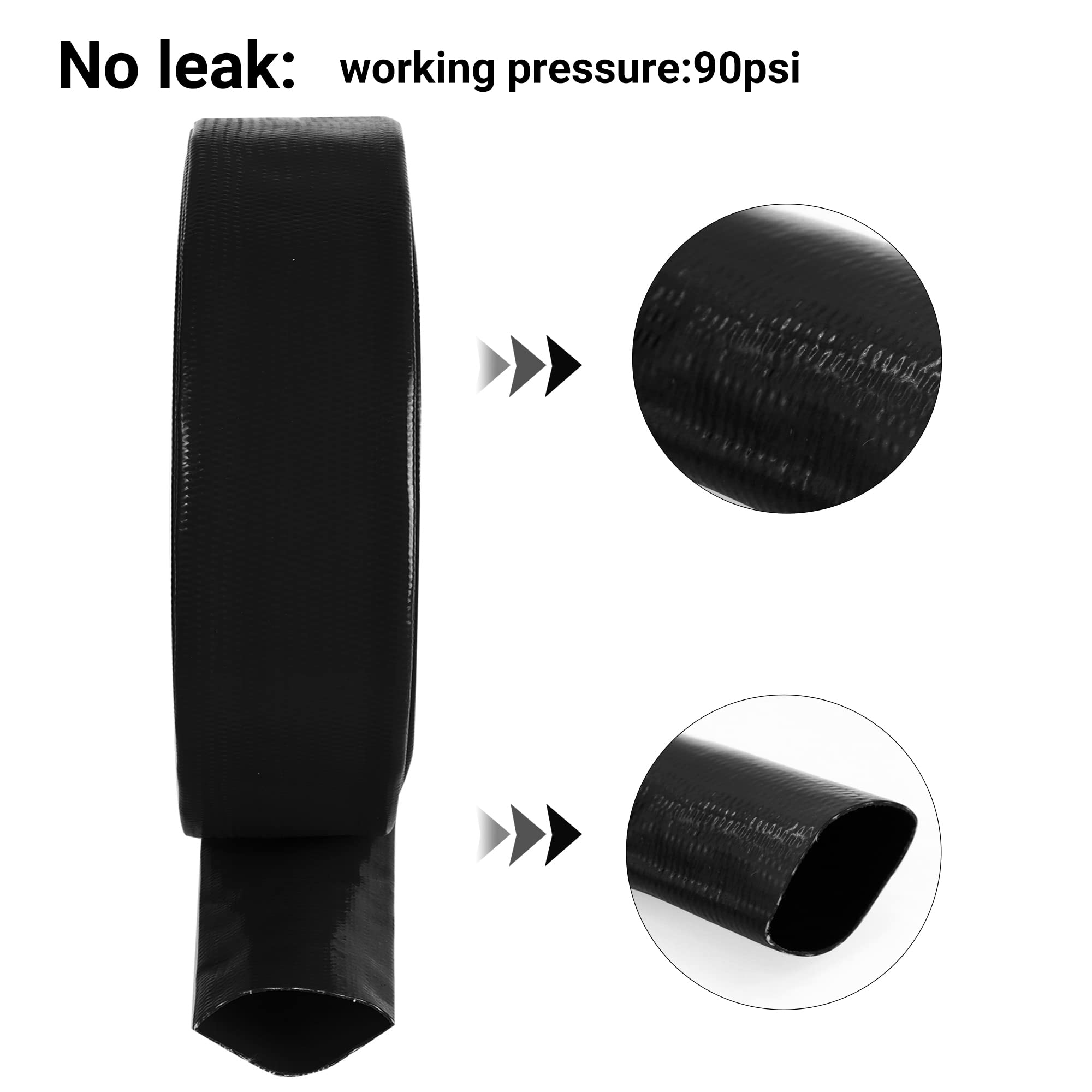 Manguera de lavado de piscina de 2 x 100 pies, manguera de descarga de agua plana de PVC reforzada resistente para bomba de filtro de piscina, con 1 abrazadera