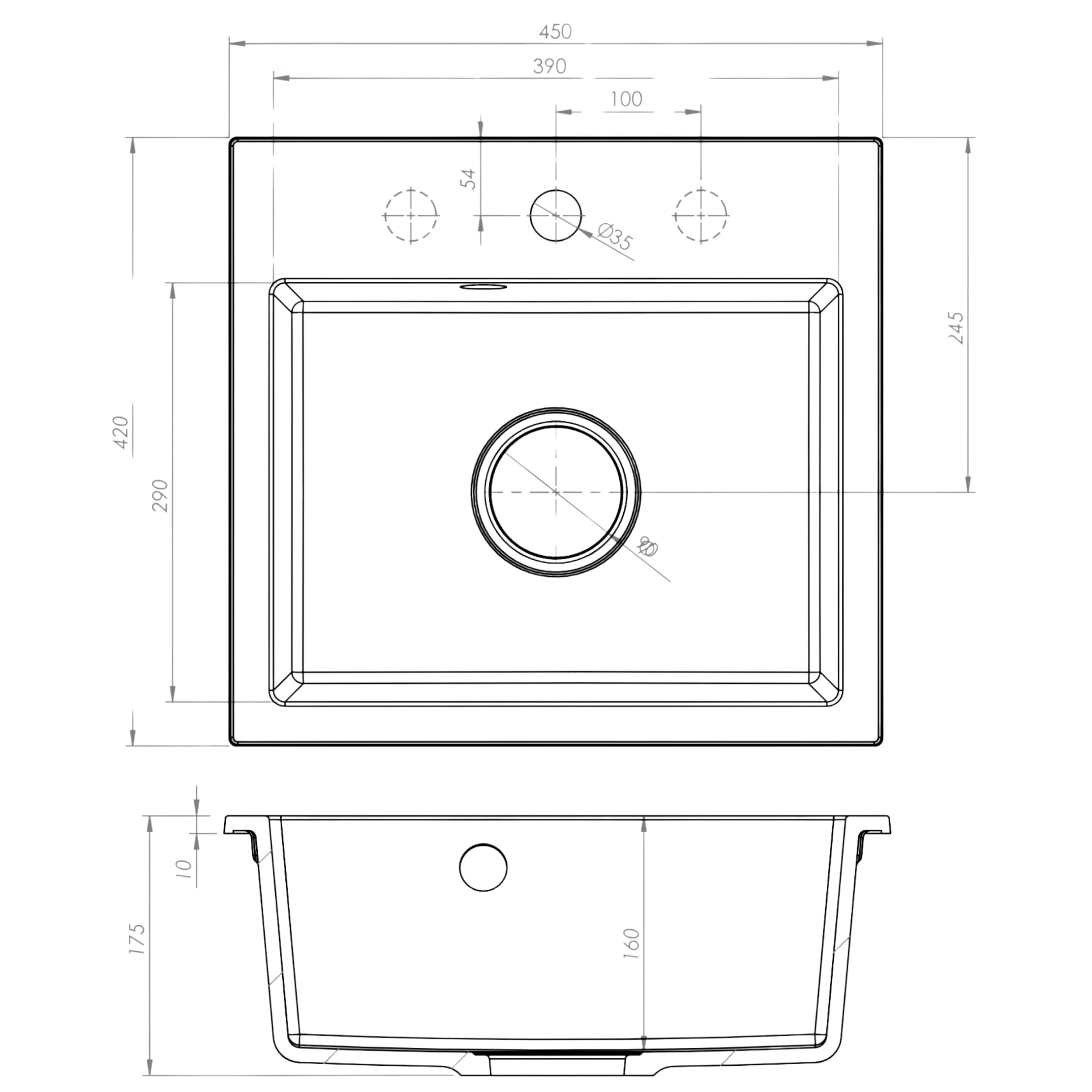 SINK Quality zlewozmywak szary 45 × 42 cm – zlewozmywak do zabudowy z syfonem i impregnacją – szary zlewozmywak do szafki pod umywalkę od 45 cm – zlewozmywak granitowy 1 zlew – zlewozmywak bez