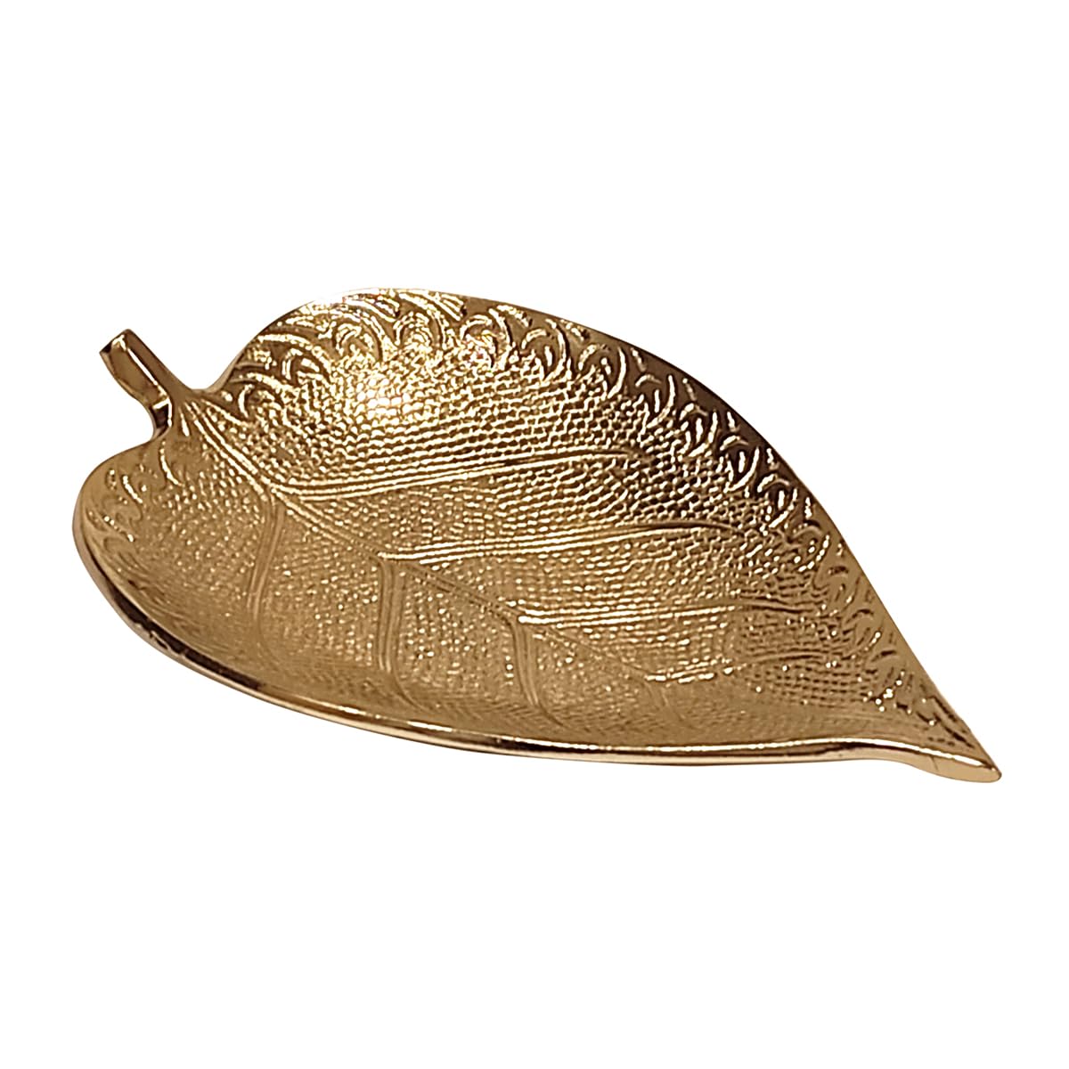 ROCKING GIFTS Plato Pequeño Centro de Mesa Forma Hoja Dorada, Bandeja Vaciabolsillos de Metal Dorado Decorativo para Entrada, Comedor, 13 cm