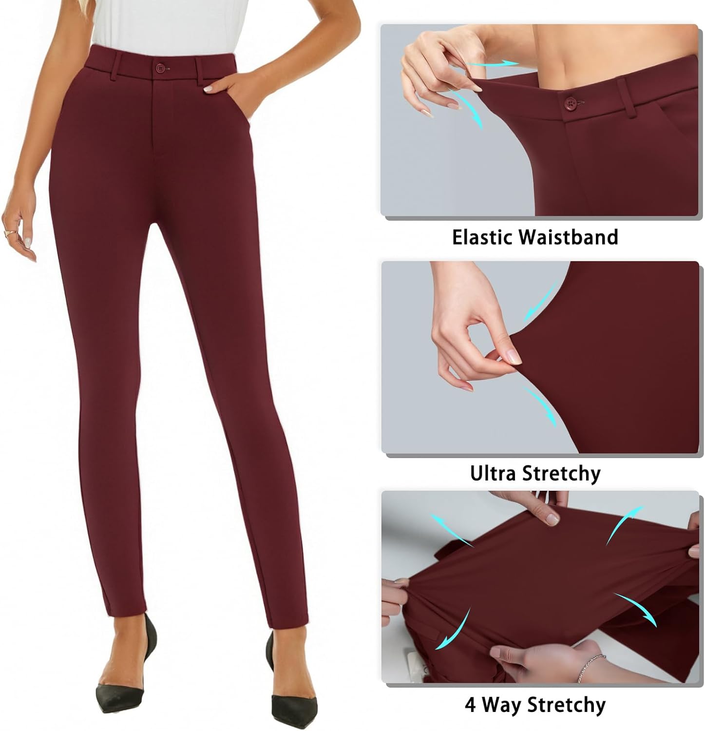 iChosy Women's High Waist Skinny Comfy Stretchy Work Pants with Pockets - Image 4