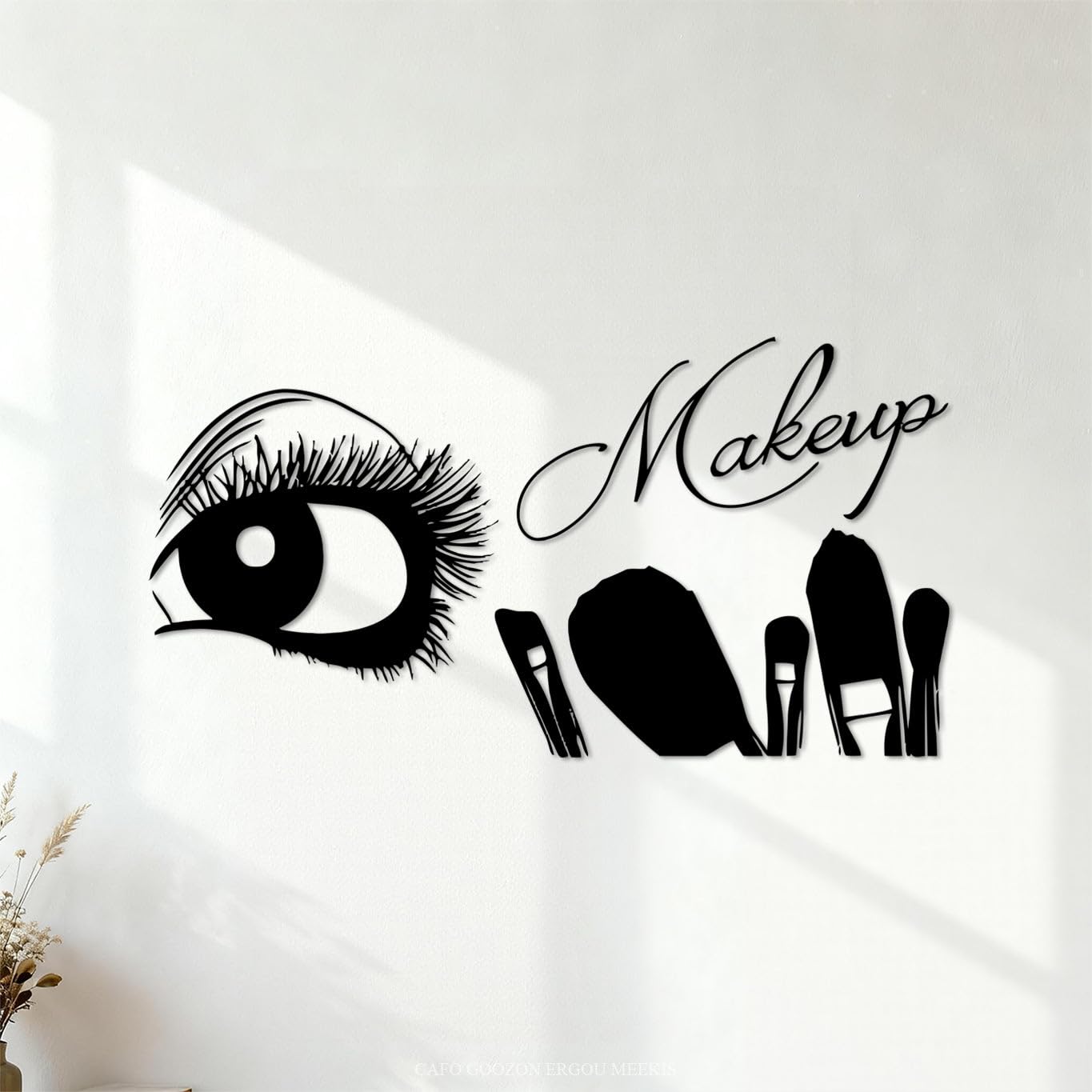 Mural and Wall Vinyl Decal Makeup Beauty Salon Eyelashes Eyebrows Makeup Brush Tools Beauty Girl 54x103.1cm Car Body Decoration Black โ image 1