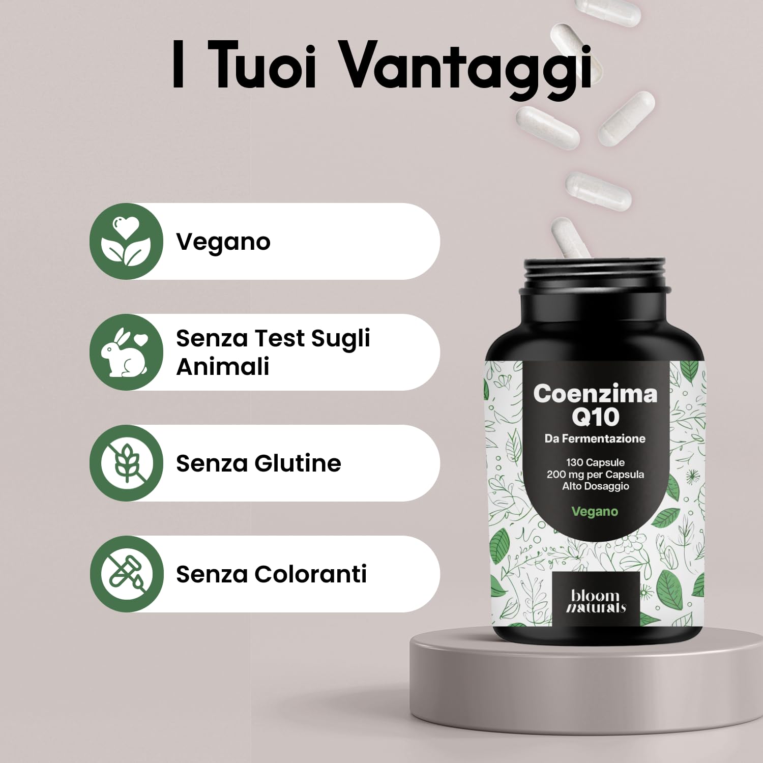 Coenzima Q10 Integratore – 130 Capsule – 200 mg per Capsula – Q10 Coenzima da Fermentazione – Vegano – Prodotto in Germania – Integratore Alimentare - Coq10 200mg Testato in Laboratorio