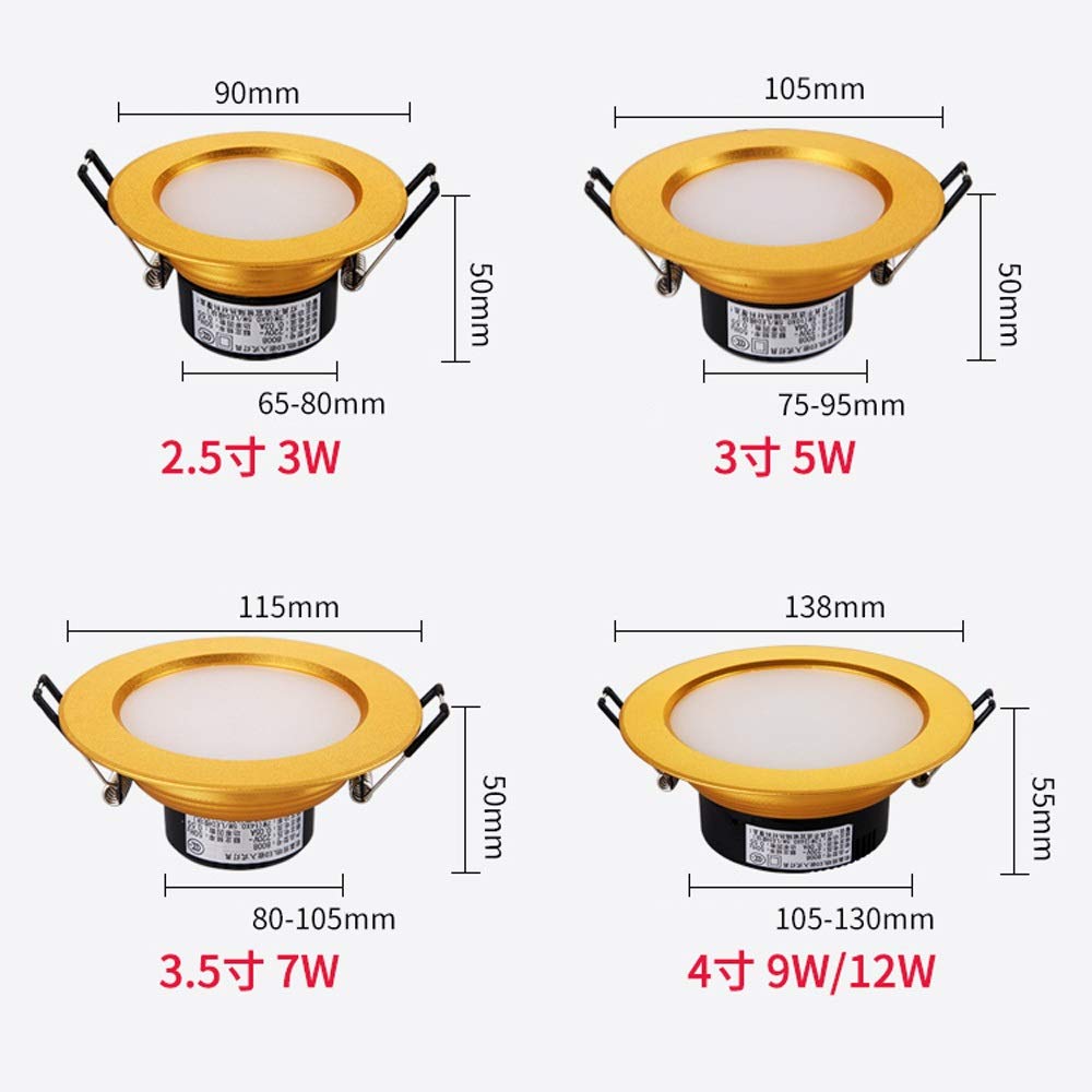 Downlight Led Regulable Foco De Panel Dorado Accesorio De Iluminación De Techo Interior Empotrado, Focos Empotrables Led De Ahorro De Energía Con Clasificación Contra Incendios Lámparas De Pared De