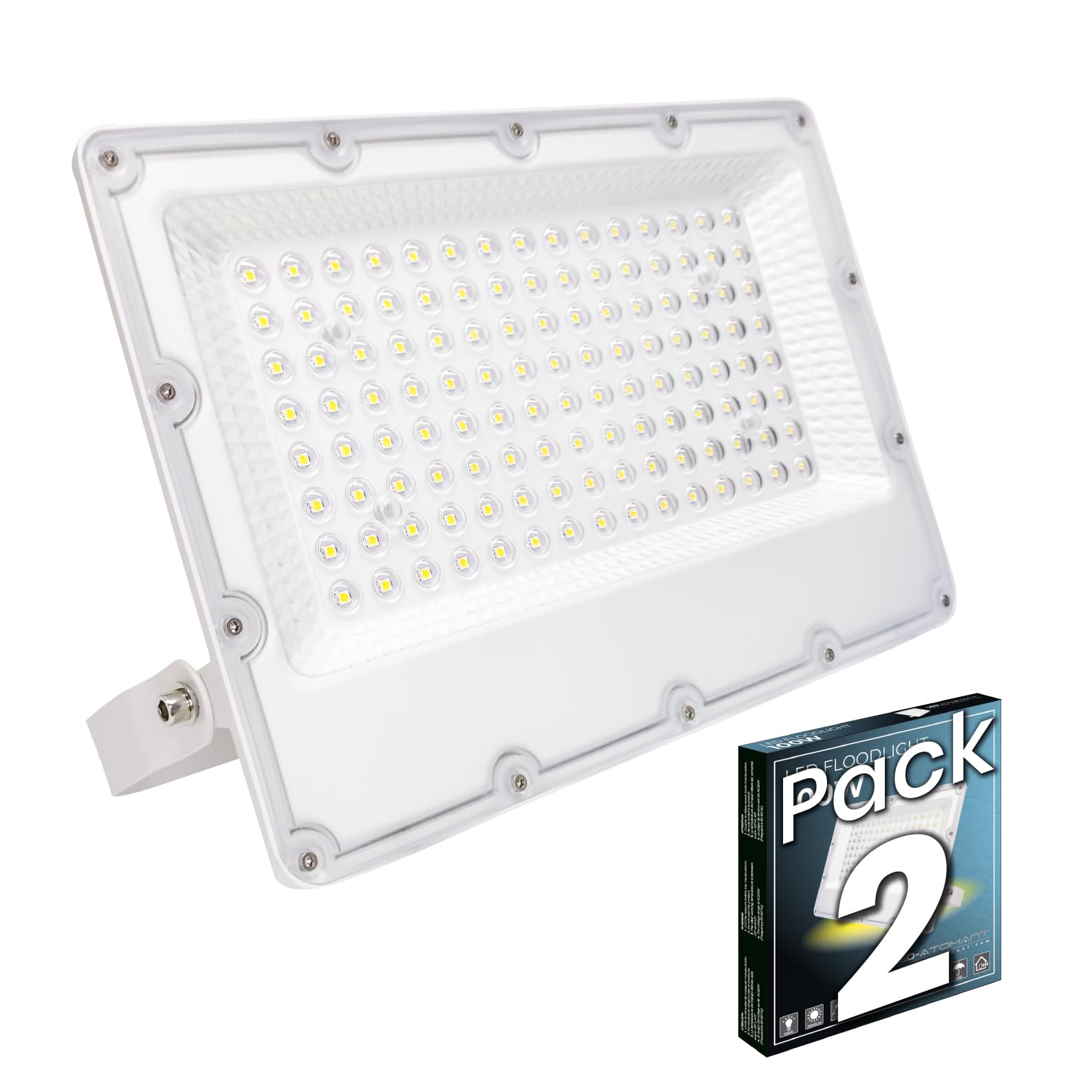 LED ATOMANT 2x Foco Proyector LED Exterior 100W Color Luz Fria IP65 11000lm | Color Blanco Frio 6500K, Impermeable