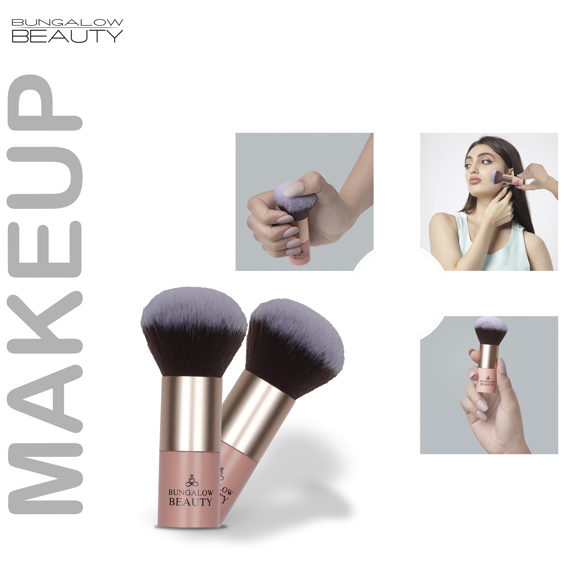 BUNGALOW BEAUTY Kabuki Brush & Blender Set – Premium Flat Top Foundation Brush with Soft Synthetic Bristles and Beauty Sponge – Flawless Makeup Application for Liquid, Cream & Powder – Professional Face Brush Kit 2