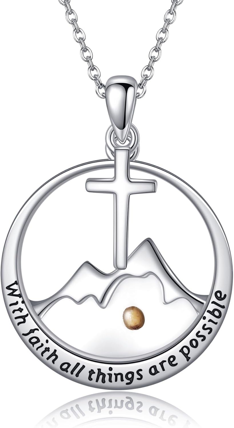 Mustard Seed Necklace Sterling Silver Mountain/Daisy Faith Necklace Christian Jewelry Gift for Women