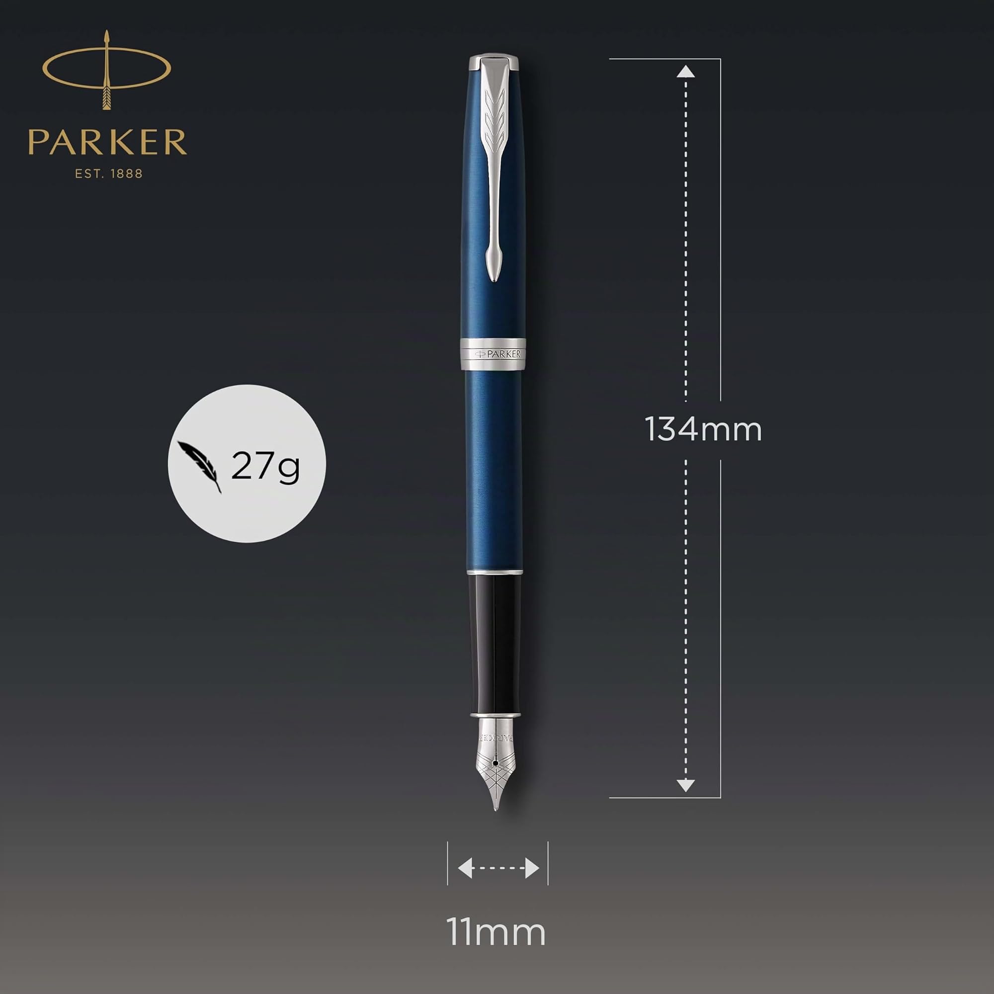 Parker Sonnet Füller | Blaue Lackierung | Füllfederhalter mit mittlerer Feder | Geschenkbox