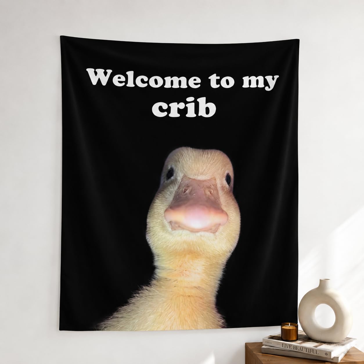 BeliCom Welcome to My Crib Wall Hanging Tapestry for Bedroom, Dorm & Gaming Room Décor, Y2K Funny Cartoon Meme Wall Flag Aesthetic Poster, Polyester Fabric Wall Decor - 28 x 36 Inch-image-6