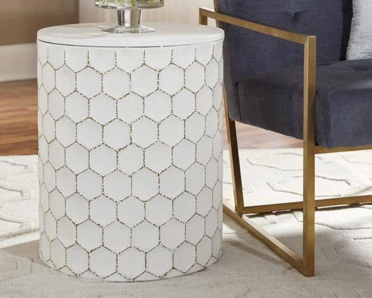 Signature Design by Ashley Polly Geometric Honeycomb Indoor & Outdoor Accent Stool, White