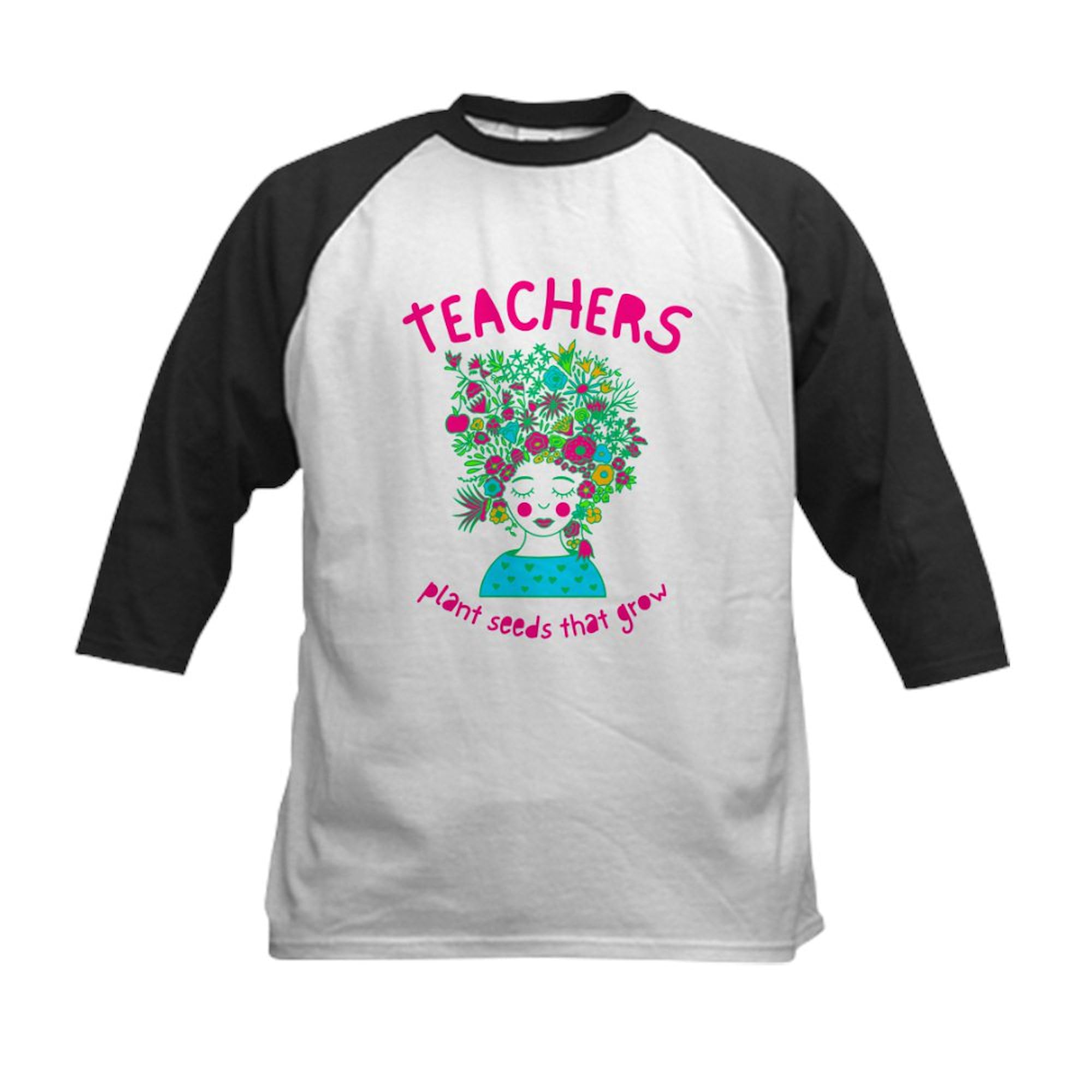 CafePress Back to School Teacher Garden Lover T Shirt Kids Baseball T Shirt Kids Cotton Baseball Jersey, 3/4 Raglan Sleeve Black/White