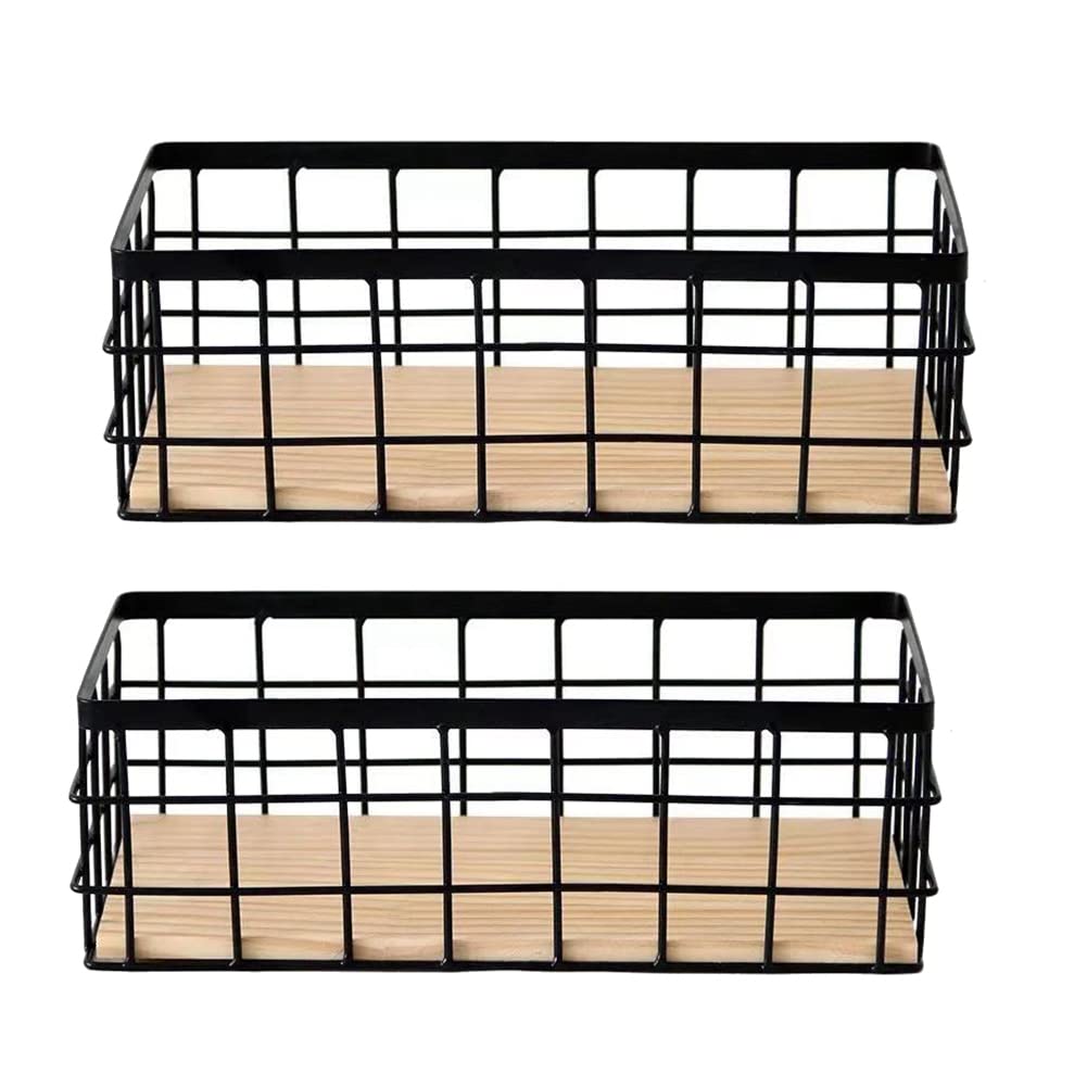 Duendhd 2Pack Metal Basket with Wood,Decorative Baskets,Wire Basket for Organizing Small