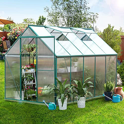 Sellerwe 6.2 X 10.2 Ft Hybrid Polycarbonate Greenhouse With 2 Vent Window Lockable Door Walk-In Hobby Greenhouses Heavy Duty Aluminum Hot House For Outdoor Garden Backyard #TOP7