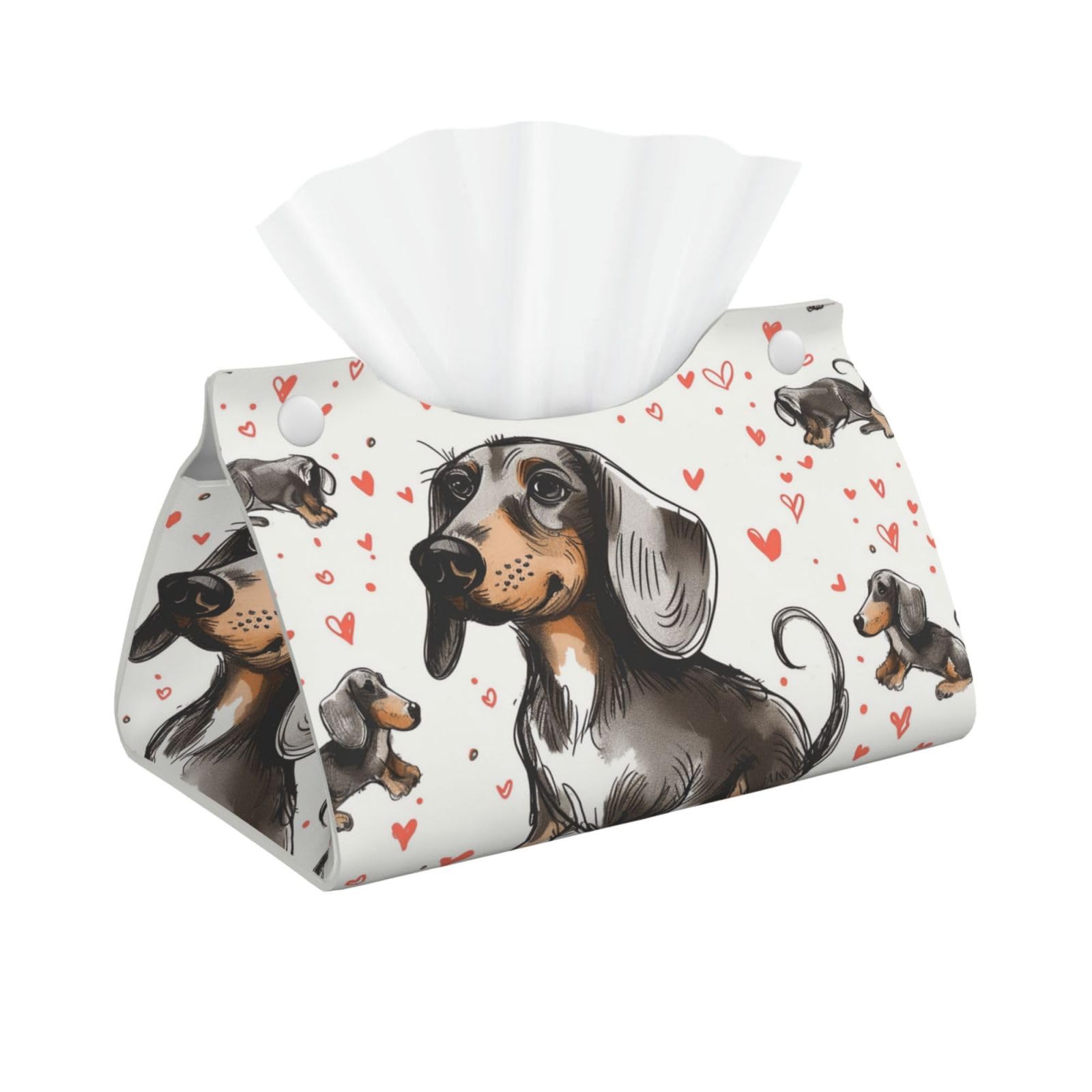 I Love My Dog Dachshunds Print Tissue Box Cover Foldable Tissue Storage Box Leather Tissue Cube Box Holder for Living Room Bedroom Office Car Home Decor