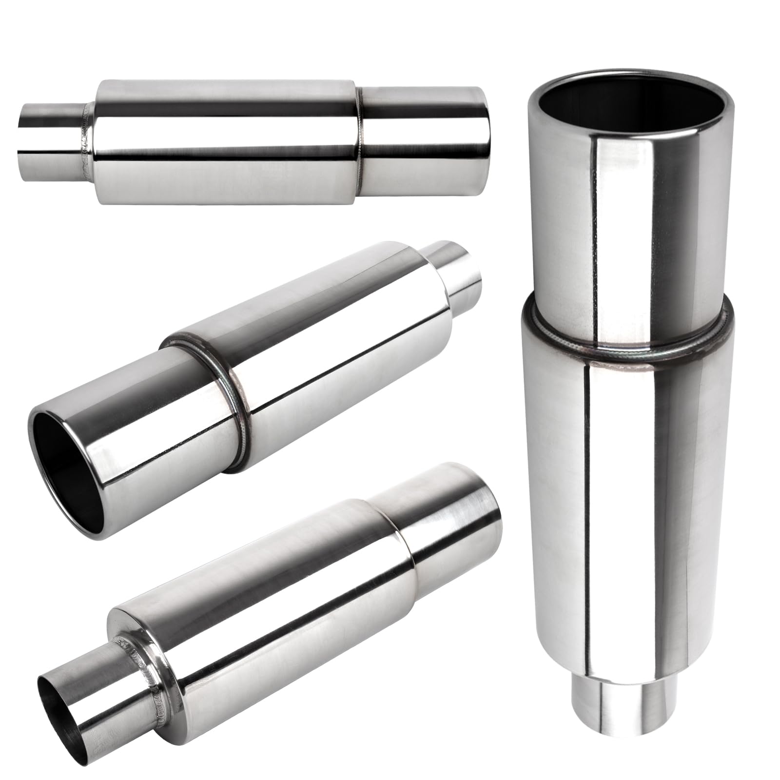 2,5"(63MM) Silenciador de Admisión y Escape Tubo de Silenciador | de la Caja Trasera de Escape de la Turbina del Automóvil Acero Inoxidable (Punta Plateada Recta Redonda)
