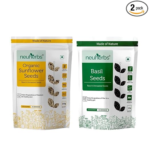 Raw Organic Sunflower + Basil Seeds Combo | Seeds For Eating | Diet Snacks | Sabja Seeds for Weight loss | Rich in Superfood & Antioxidant | High in Fibre & Protein