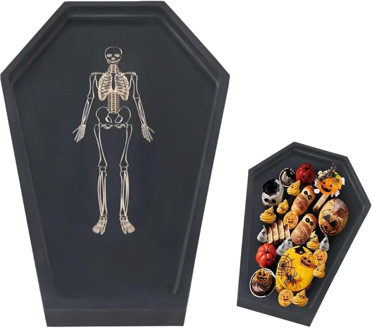 Halloween Charcuterie Board 11x15.7 Coffin Halloween Serving Dishes with Engraved Skeleton Gothic Coffin Letter Board for Food Party