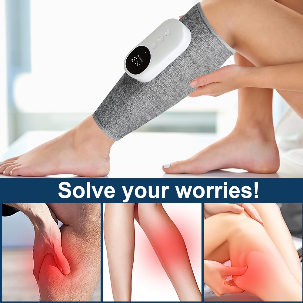 Masajeador de Piernas, MasajeaDor de Pantorrillas 3 en 1, Masajeador de Presoterapia con 3 Niveles de Intensidad y 3 Funciones de Calor, para el Dolor y la Circulación, para Piernas Cansadas