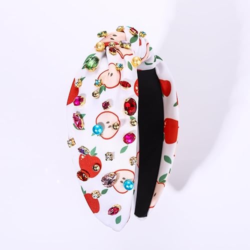 Miniatura 6 de NVENF Diadema para profesora para mujer, accesorios para profesores, diadema con perlas de cristal, diadema anudada con cuentas de manzana adornada