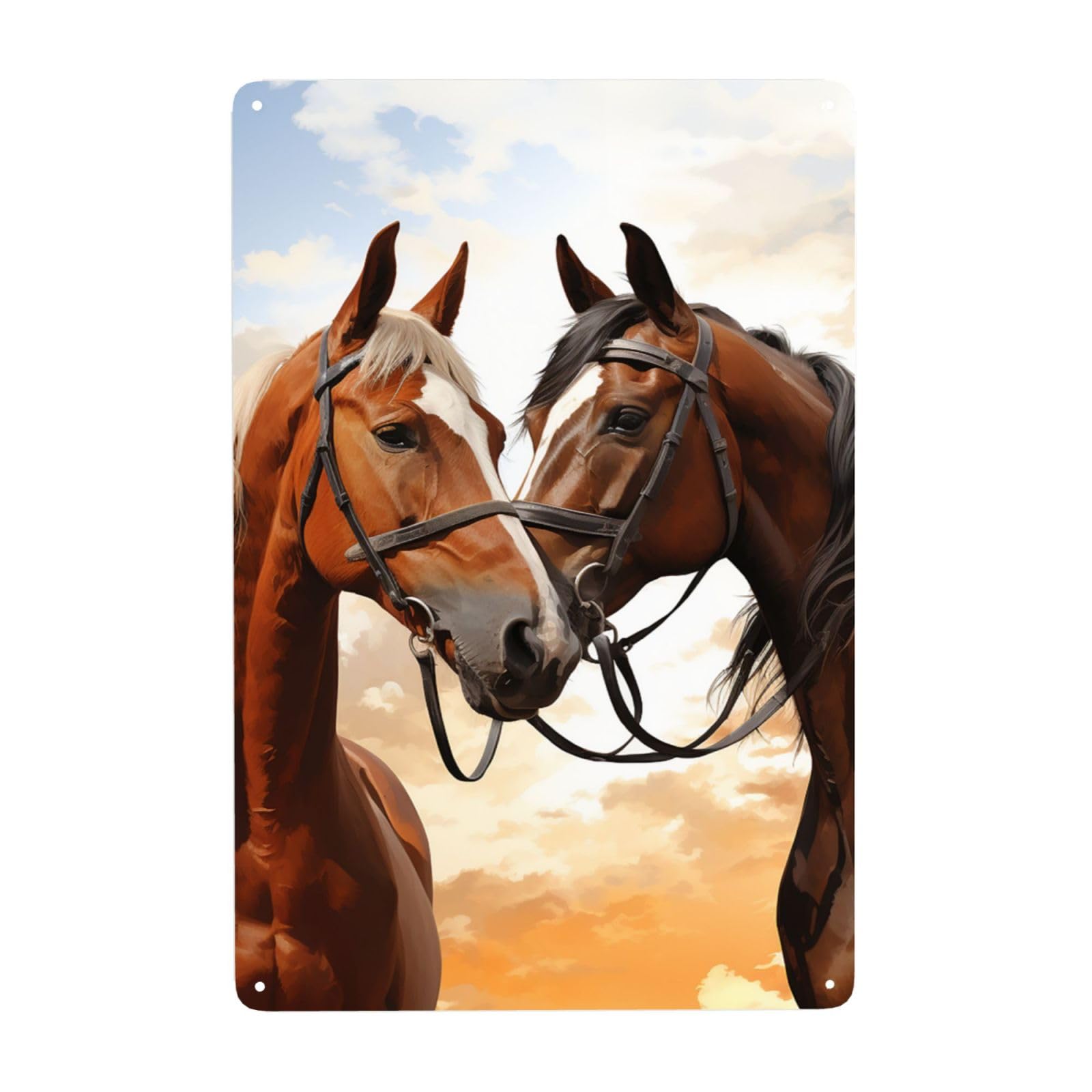 Fodpand White Vintage Tin Signs Metal Retro Wall Art Decor - Wall Hanging Decorative Plaque 8X12 Inch, Couple Horse Metal Signs For Home Yoga Cafes, Funny Metal Poster For Gifts