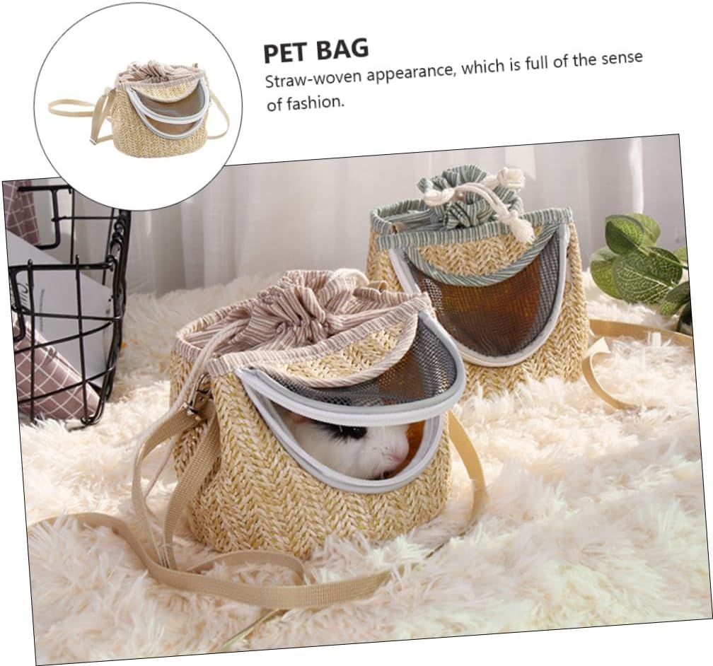 NOLITOY 3pcs Comfortable Straw-Woven Pet Carrier Bag for Hamsters Guinea Pigs and Animals Ventilated and Stylish Travel Backpack for Outdoor Adventures