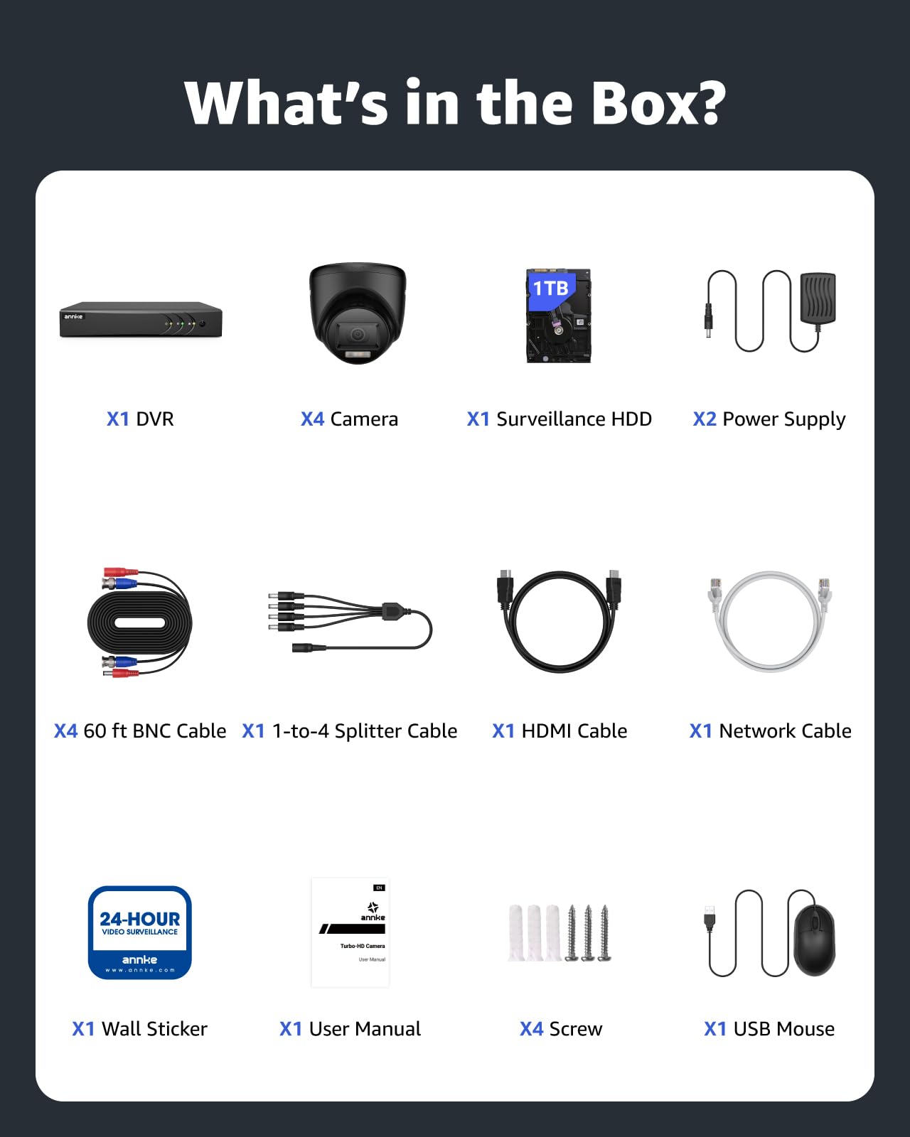 ANNKE System kamer bezpieczeństwa 1080p do użytku na zewnątrz z funkcją rozpoznawania osoby / pojazdu AI, 8-kanałowy DVR 3K Lite z dyskiem twardym 1 TB, 4 x 2 MP kamery CCTV do użytku domowego z
