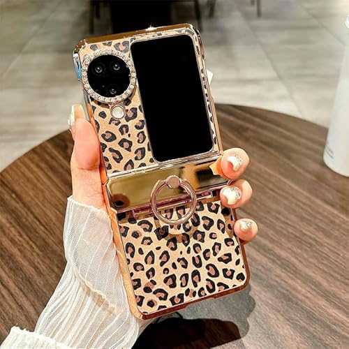 携帯電話用フィルムケース 軽量ケース OPPO Find N3 フリップと互換性あり、レザー高級パターン電気メッキ PC ケース、ヒンジキックスタンド付き、落下保護、耐衝撃性、完全保護、頑丈なカバー 保護ケース(Brown)