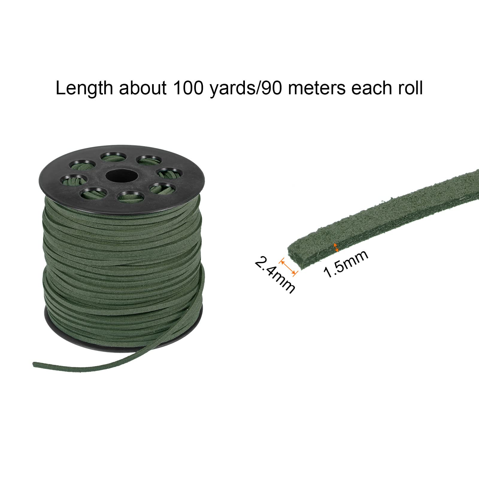 HARFINGTON Faux Suede Cord 2.4mm Microfiber Beading Thread 100 Yards/90M Crafting String for Jewelry Making Tassel Bracelet Necklace DIY, Olive Green