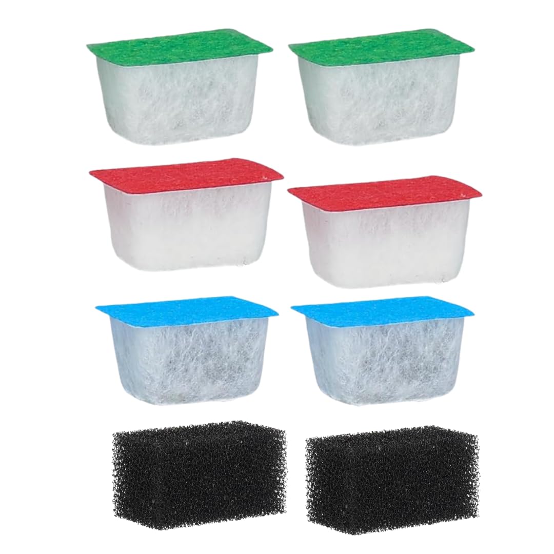 Finest-Filters Compatible Ciano Cartridges Full Set Small (8pk) - Compatible with Ciano Water Clear/Bio Bact/Stop Algae CF20 CF40 Aquarium Filter Media- 2 x Green, 2 x Red, 2 x Blue, 2 x Foam (8pk)
