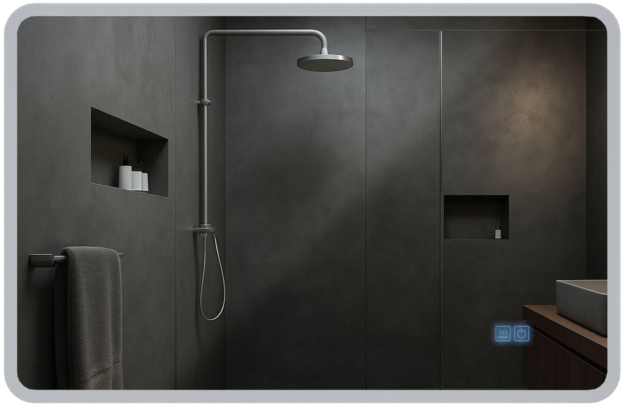 CLP Specchio da bagno Jericho con illuminazione, altoparlante Bluetooth, specchio da bagno antiappannamento, specchio da parete LED, Dimensione:70x100 cm