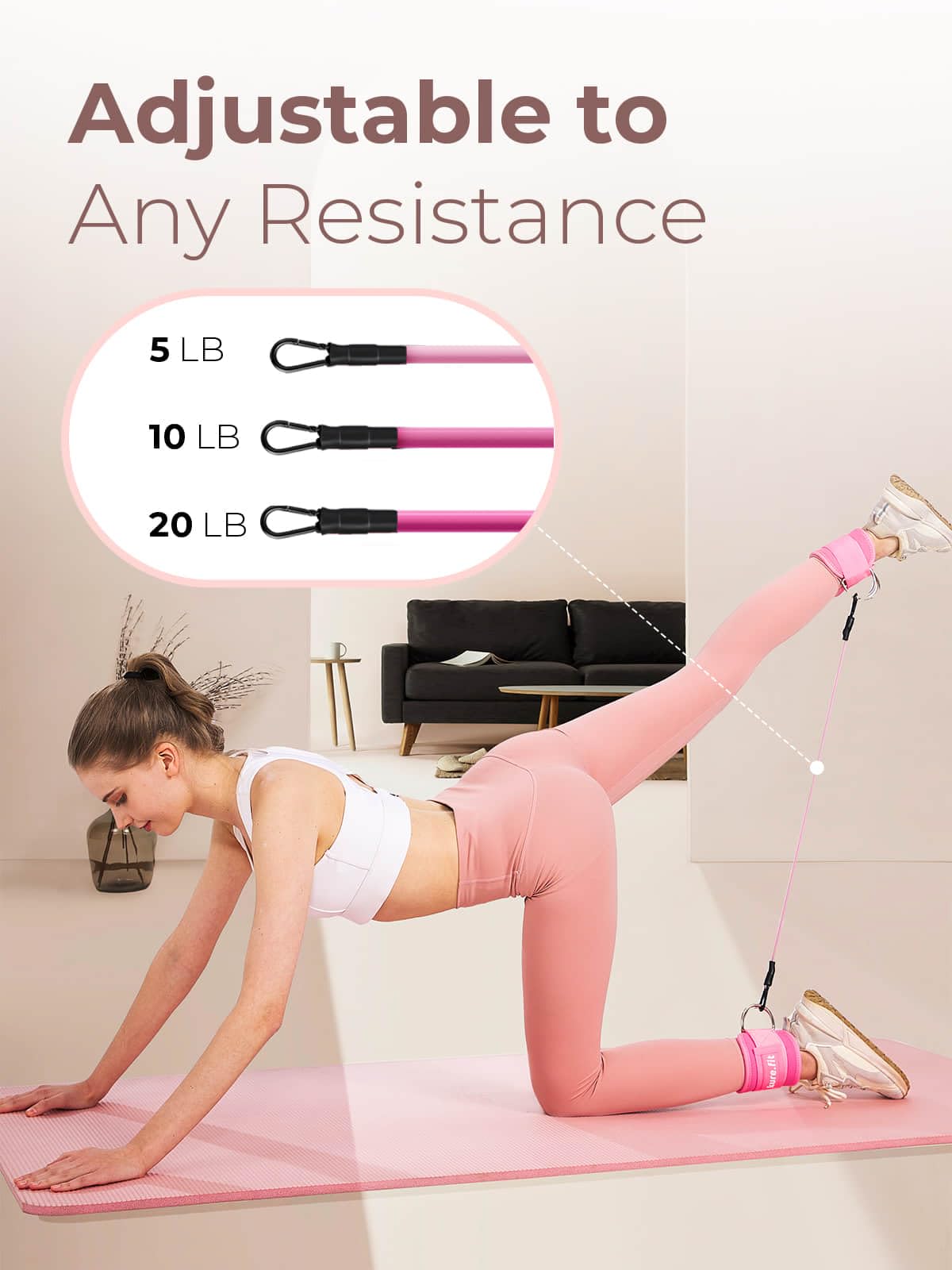 kure.fit Fasce di resistenza alla caviglia con polsini, fascia rosa per bottino, set di cavigliere per allenarsi, fasce di resistenza per gambe con cinghie per caviglia, attrezzatura per allenamento