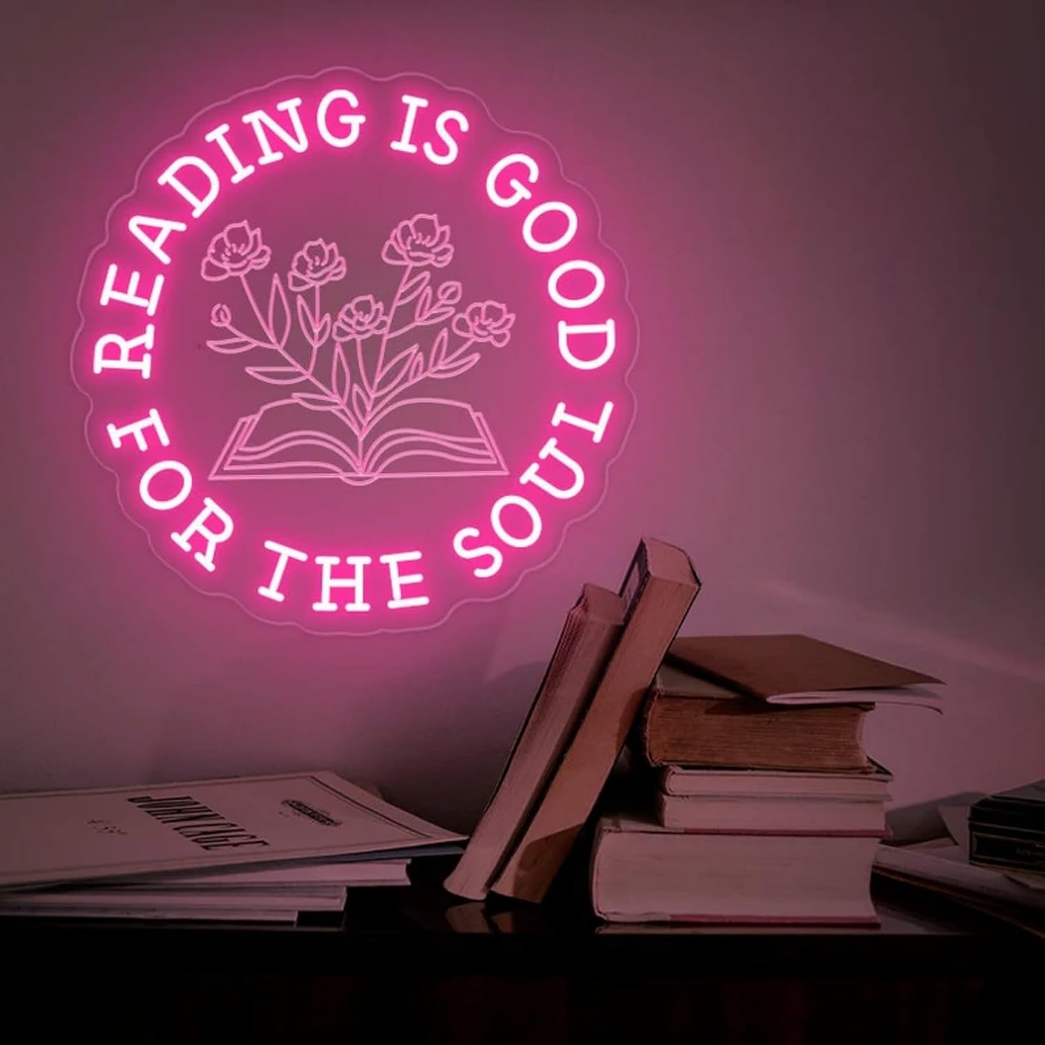 Reading is Good For the Soul Neon Sign,Home Library Wall Lignt Decor,Reading Corner Decor, Book Lover Gift,Christmas Gift for Bookworm, Bookshelf Wall Decor Aesthetic, read more books