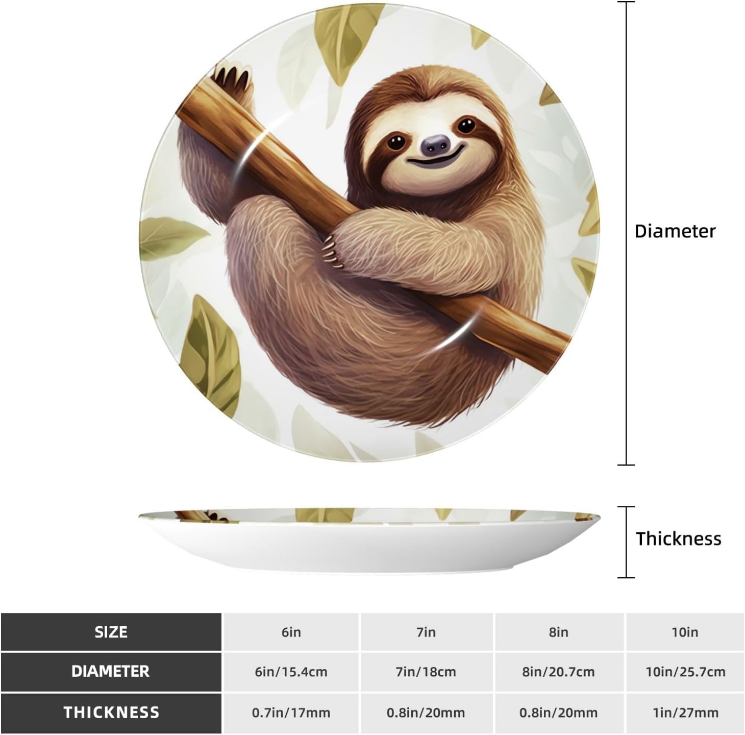 Bone China Decorative Plate with Display Sloth Pictures Ceramic Plates Crafts Art Decor Dessert Plate Ceramic Ornament Porcelain Plates for Living Room Kitchen Table Home Decor