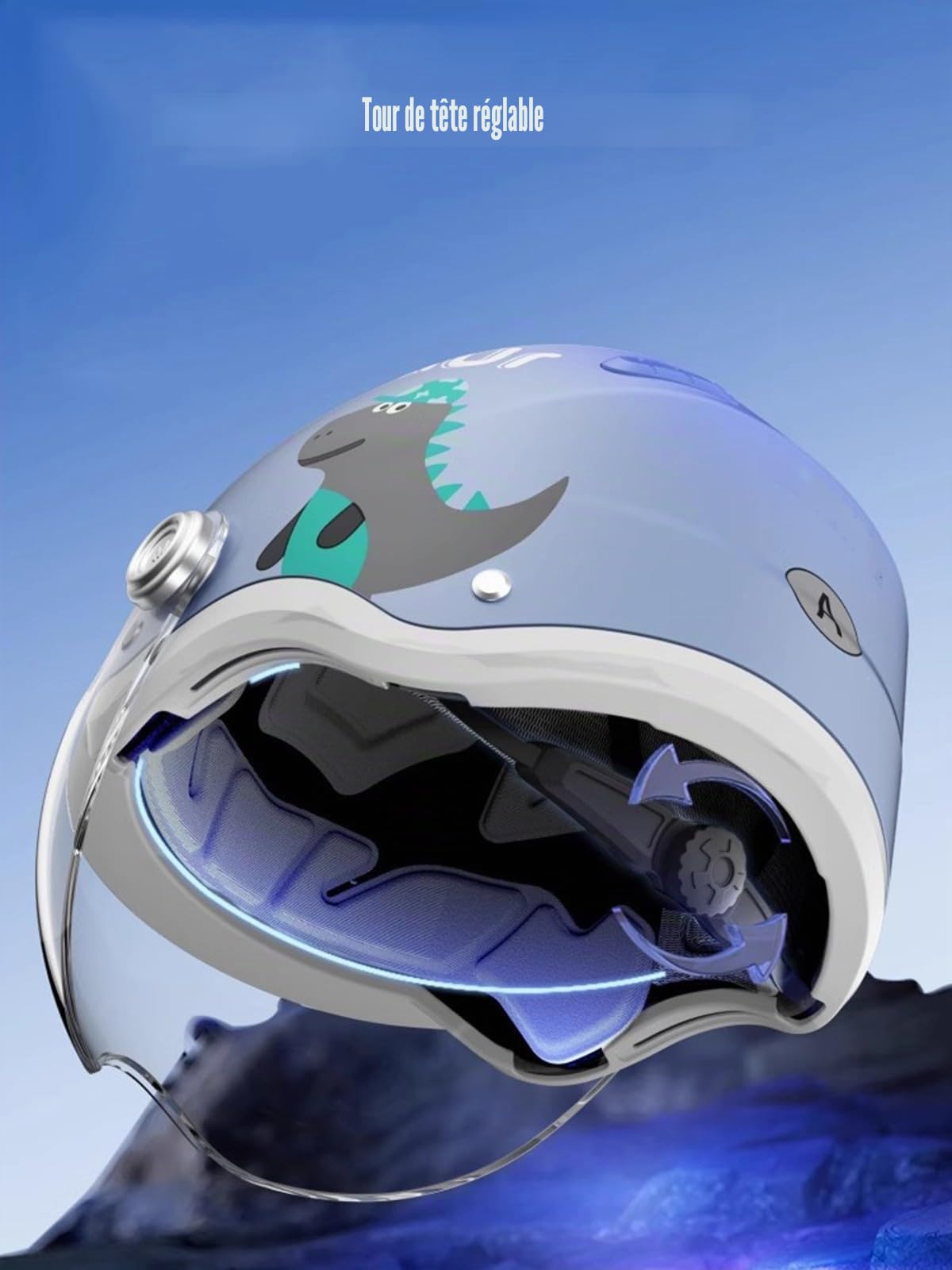 Casque De Moto Pour Jeunes Enfants, Casque De Scooter Électrique À Visage Ouvert, Casque De Vélo De Rue Avec Visière Solaire Casque Rétro Demi-Casque Pour Garçons Et Filles 2 À 14 Ans I,48-55CM