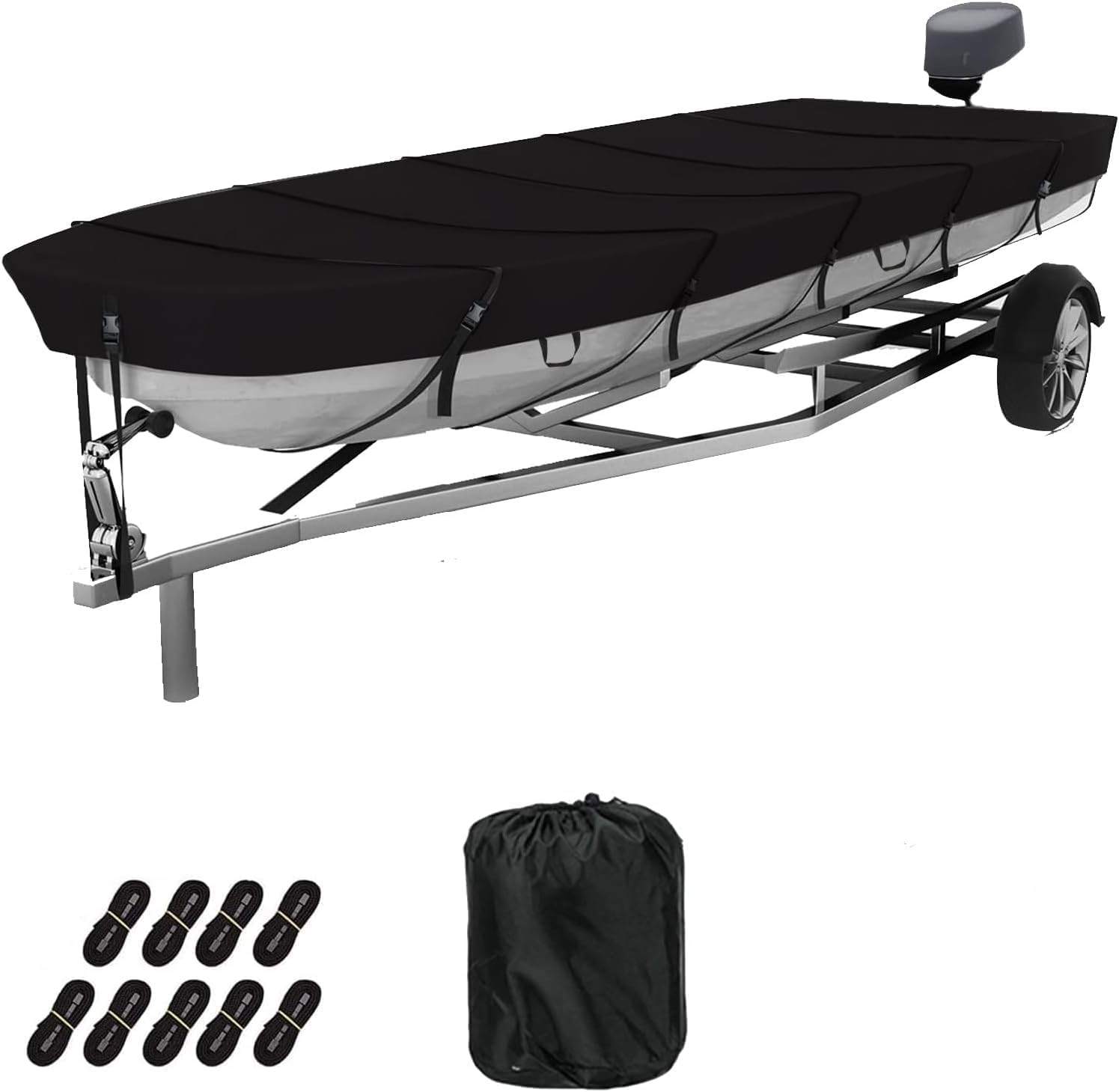 Jon Boat Cover 10-12 ft feet, 420D Heavy Duty Trailerable Waterproof and UV Protection Boat Covers Fits Jon Boat 12ft Long and Beam Width up to 56 inches