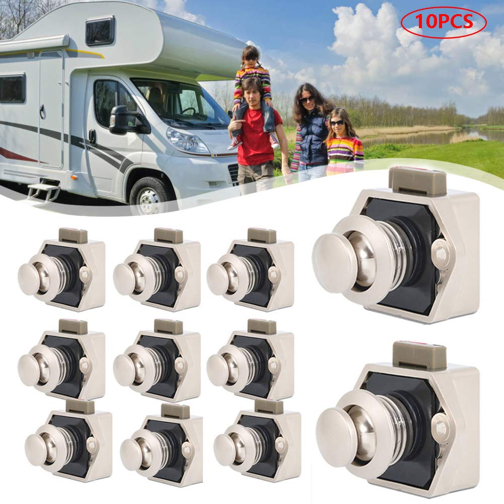 10 pezzi Push Button Catch Door Lock Bloccaggio in metallo per camper, caravan, furgone, yacht Drawer cabinet Door (nichel perlato)