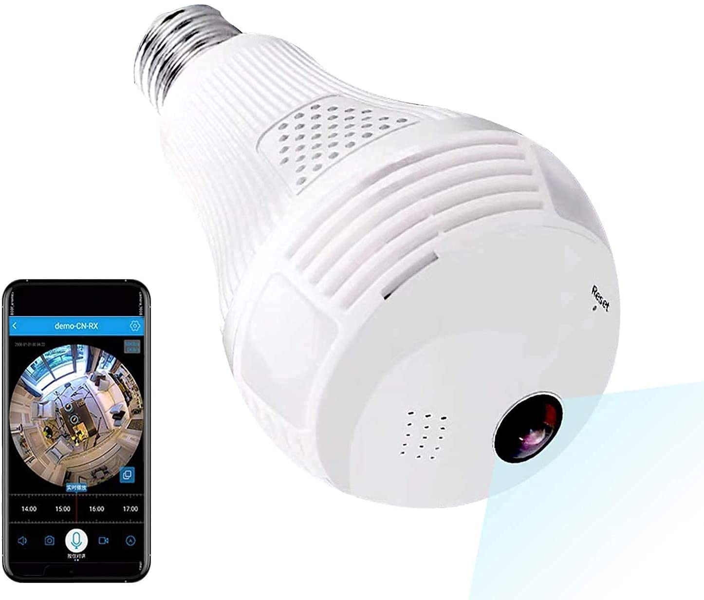 Second Vision® WiFi Security Camera, Full HD Video and Audio Recording, 360 Degrees Panoramic View for Home, Office, Surveillance, Live View/Motion Detection/Light-picture-24