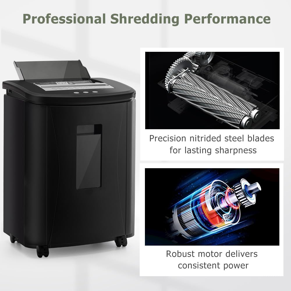 Distruggi Documenti Automatico Professionale: Trituratore 150 Fogli P4 Microframmenti 40 Minuti Continui Cestino 25L Silenzioso per Ufficio/Casa/Scuola/Commerciale