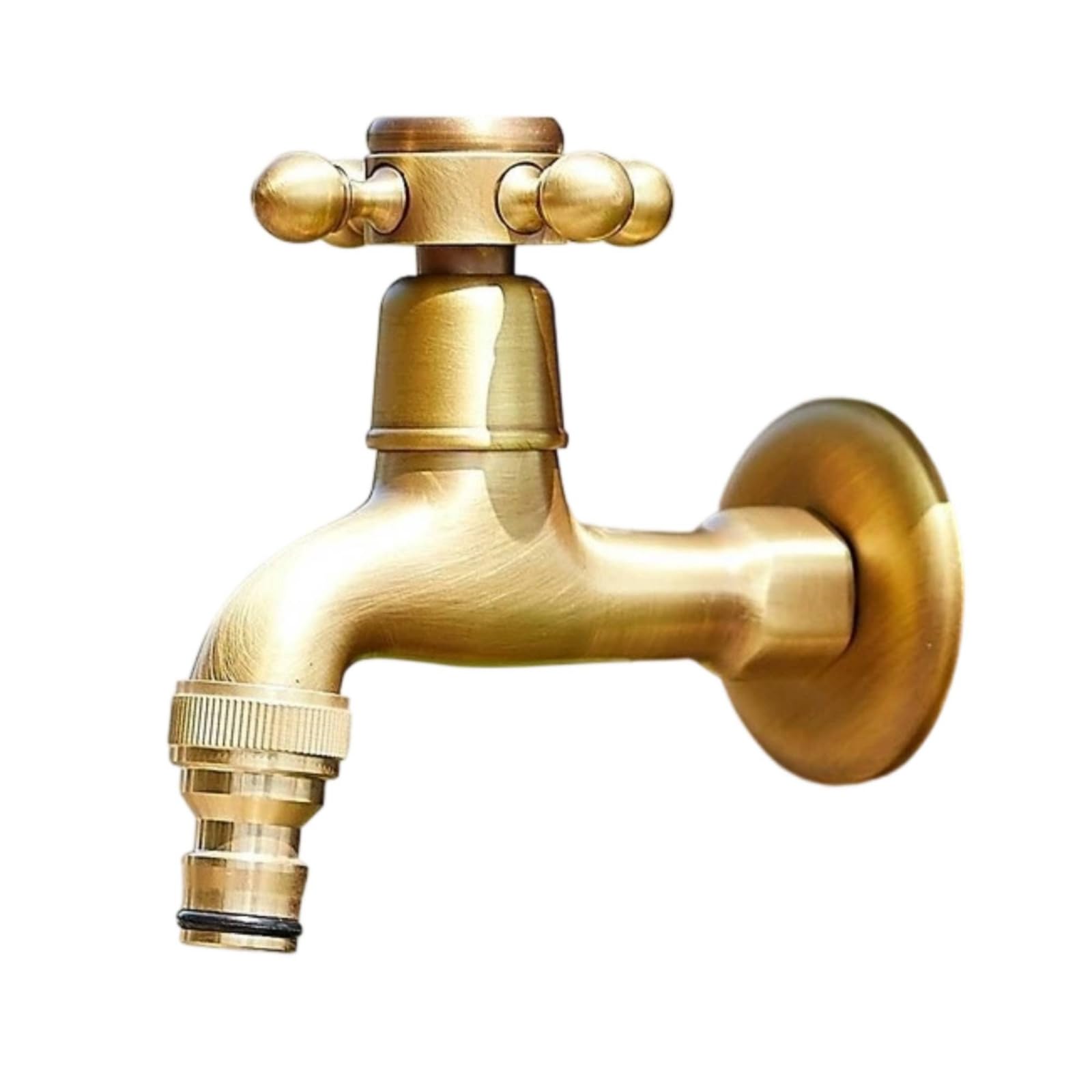 Robinet avec Rosace Finition Étanche, Modèle Court En Bronze Antique Compatible Avec Tuyau D Arrosage
