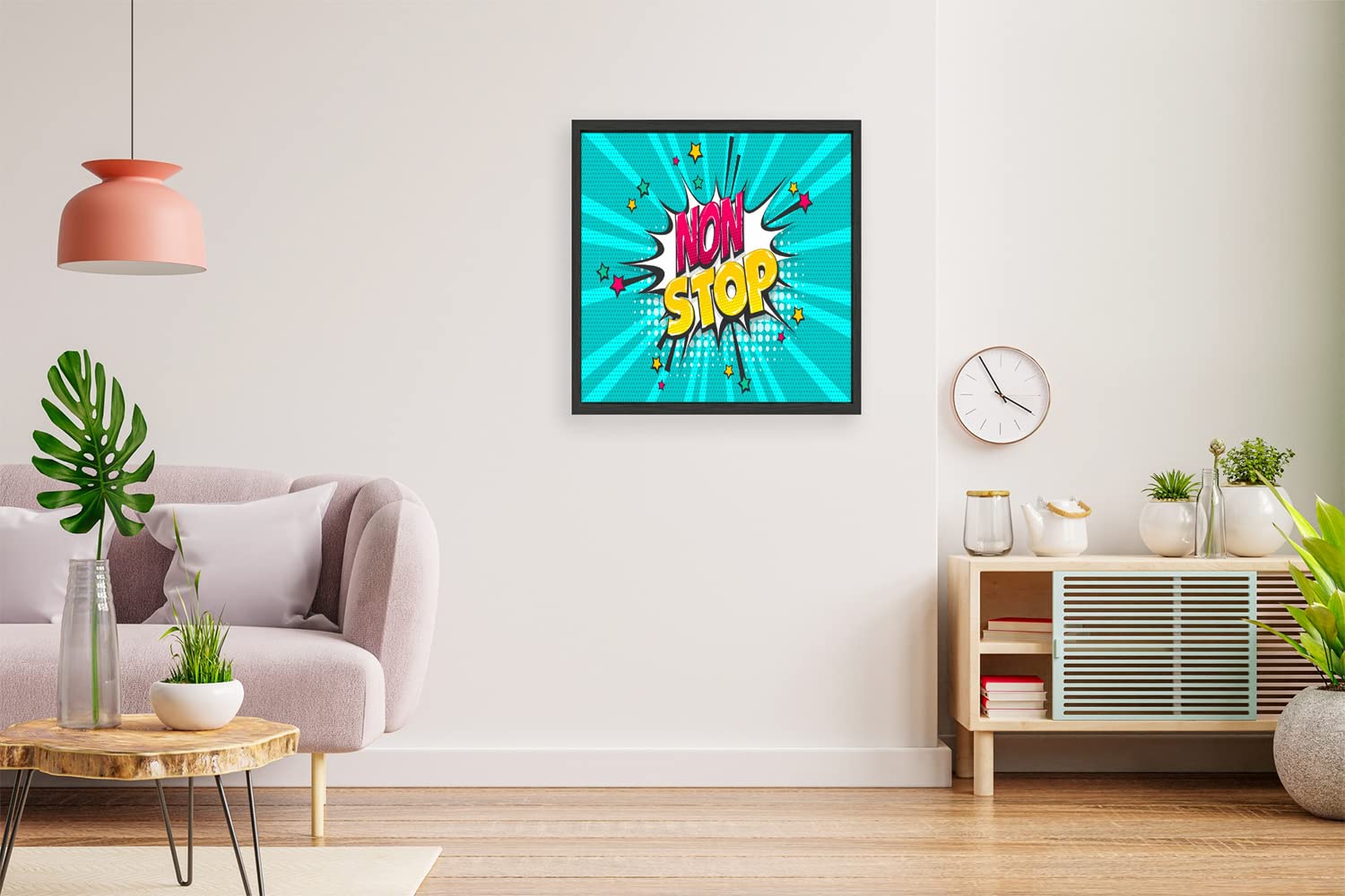 VERRE ART Black Floater Framed Canvas - Wall Decor for Living Room, Bedroom, Office, Hotels, Drawing Room (14in X14in) - Non Stop Quote Illustration